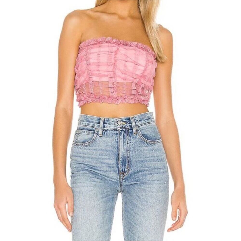 Revolve x NBD Ahlani Top Blush Pink Ruffle Lace Cropped Sleeveless size XS